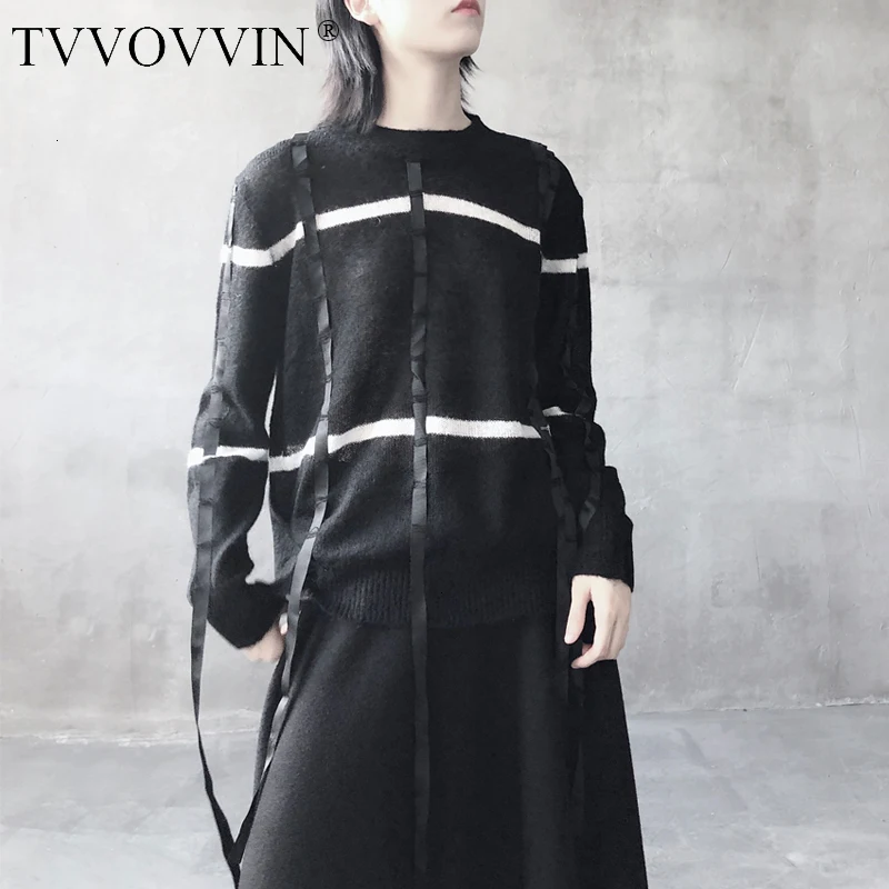 TVVOVVIN хит цвет шнурок вязаный свитер Женская мода полосатый кисточкой осень элегантный пуловер небольшой свежий свитер X583