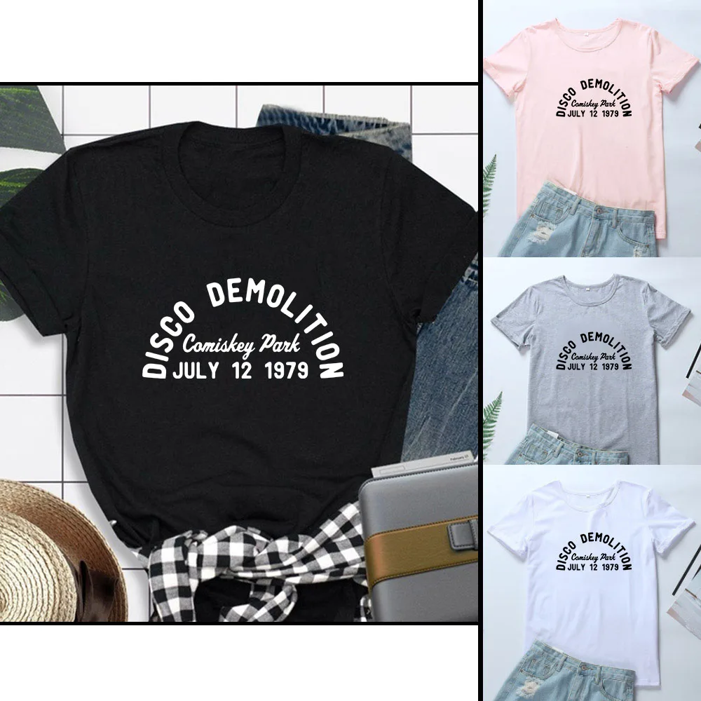 

2QIMU Women Cotton T-shirt Disco Demolition Summer O-Neck Female Tee T-Shirt Casual Solid Lady Tshirt Tops Streetwear