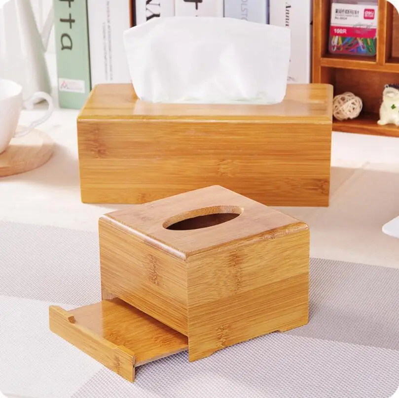 

European Simple Multi-function Desktop Bamboo Wood Tissue Box Creative Storage Box Environmental Protection Paper Extraction Box
