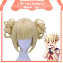 Anogol двойной конский хвост аниме My Hero Academy химико Тога крест мое тело короткий прямой блонд Синтетический Косплей парик для Хэллоуина