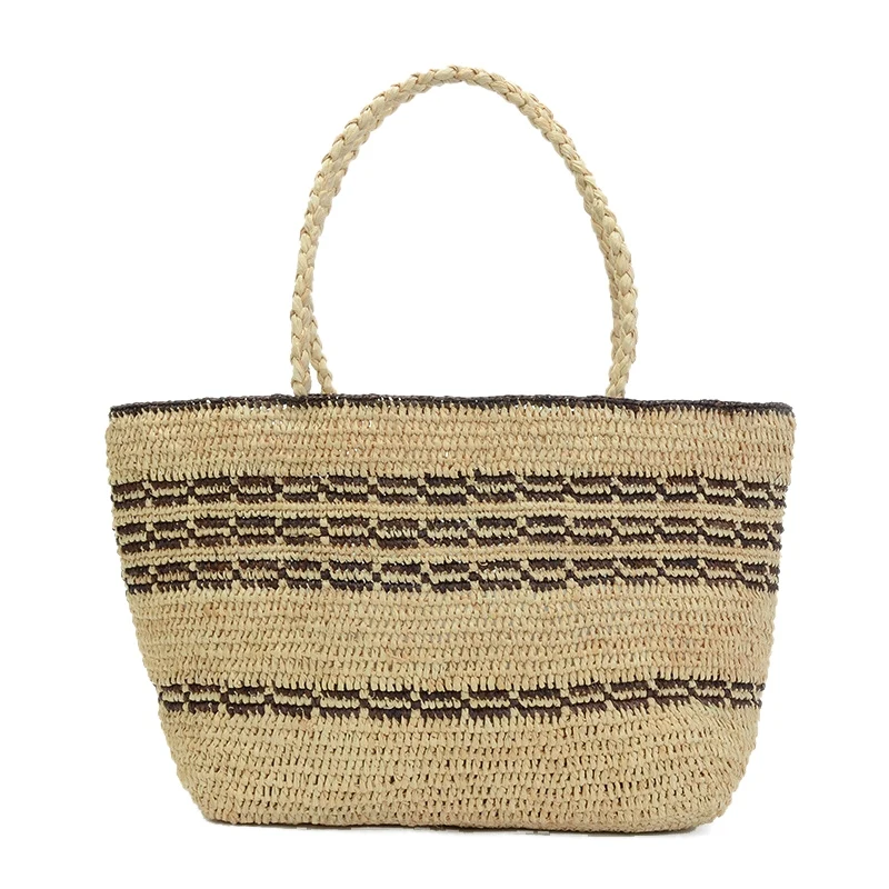 

Beach Bag French Style Straw Bag Women Striped Tote Woven Hollow Out Handbags Elegant Vintage Hand Bags