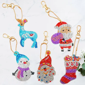 

1 Set 5 Pcs DIY Diamond Picture Key Rings Christmas Key Rings (Assorted Color)