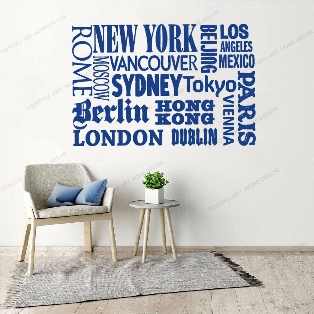 Autocollant Mural New York Londres Paris Citation Noms De Villes Du Monde Decalcomanie En Vinyle Decoration Pour La Maison Et Le Bureau Diy Bricolage Cx937 Aliexpress