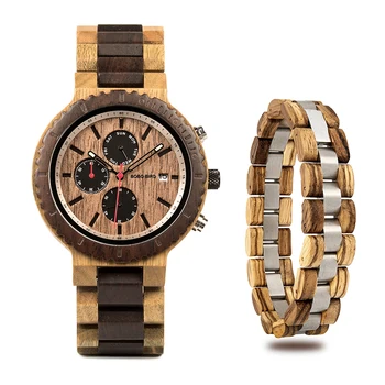

BOBO BIRD Men's Watch Bracelet Gifts Set Wood Timepieces Chronograph Quartz Watches Gift Set for Dad Husband Boy Friend Reloj
