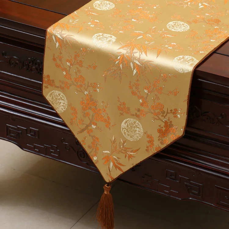 Chinese brocade fashion festive table flag simple pastoral tablecloth coffee plum flower bamboo table fabric table flag - Цвет: Цвет: желтый
