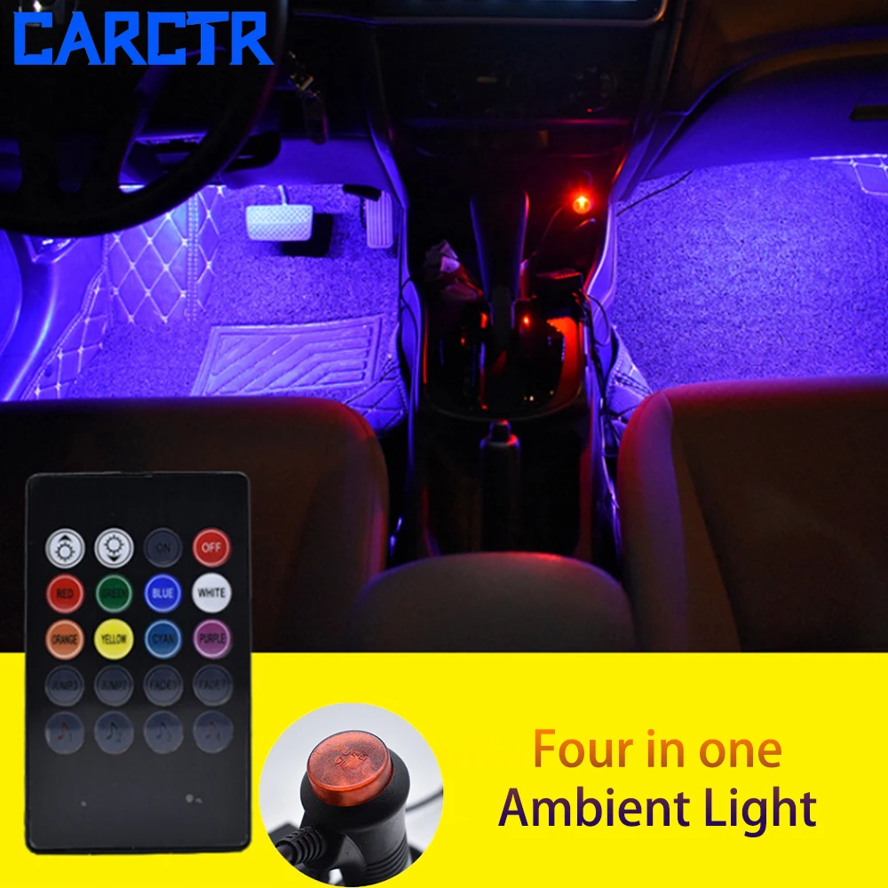 

Four In One Car Led Light Strip 7 Colors RGB Music Sound Control 9/12 Beams Waterproof Foot Light Car Interior Ambient Light
