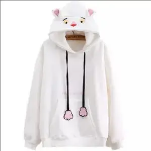 1 Kawall, женские свободные толстовки, Осенние, милые, с мультяшным принтом, Harajuku, худи, уличная одежда, белые, негабаритных топы, зимние топы для девочек - Цвет: 1