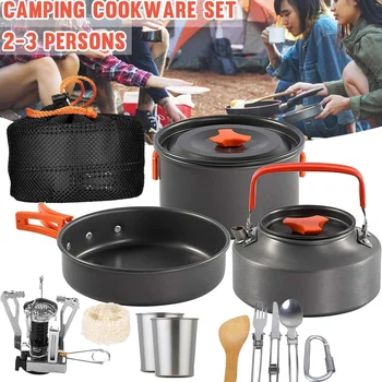 

15pcs 2-3 Persons Portable Outdoor Camping Cookware Set Portable Utensils Bowl Pot Spoon tableware Cooking Travel Picnic Set