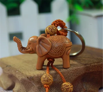 

Handmade Wooden Carving Lucky Elephant Keychain Key Chain Ring Evil Defends Elephant Pendant Women Girl Craft Gifts
