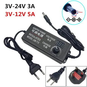 

Power Adapter Adjustable Supply AC 100-220V to DC 3V-12V 5A 3V-24V 3A EU US UK Plug LED Driver Display Adaptor LED Strip Light