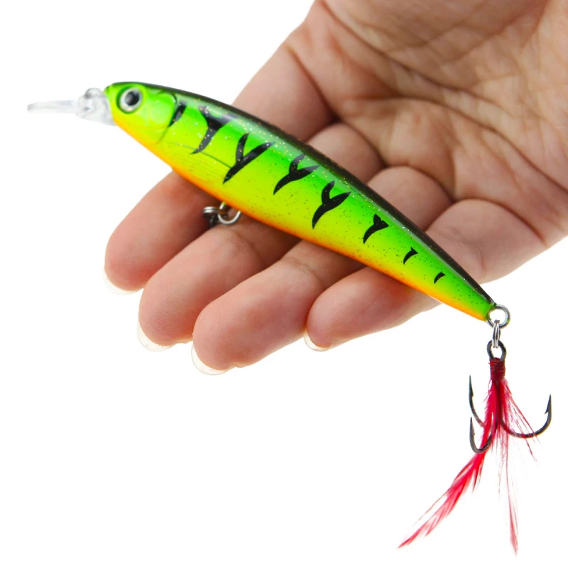 Rnuature Fishing Minnow Lure Artificial Hard Lure 100mm/12.8g Crankbait Minnow Lure Fishing Wobbler Lure with VMC Hooks