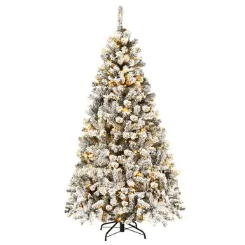 

6ft Pre-Lit Premium Snow Flocked Hinged Artificial Christmas Tree w/ 250 Lights CM22728