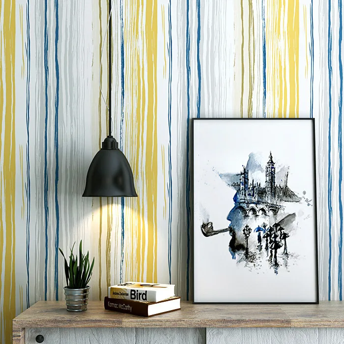 

Nordic Wallpaper Modern Minimalist Color Vertical Striped Bedroom Living Room Cool Mediterranean TV Background Wallpaper