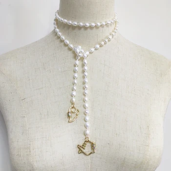 

Custom Freshwater Pearl Necklace Women Fashion Long Sweater Chain Beaded Necklaces Customer Choose 2 pcs Pendants by Numbers