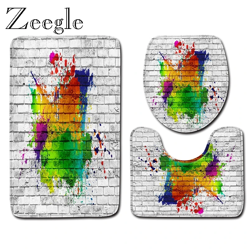 Zeegle 3Pcs Bath Mats Anti Slip Bathroom Mat Set Polyester Bathroom Toilet Rug Absorption Doormat Washable Bathroom Rug Set