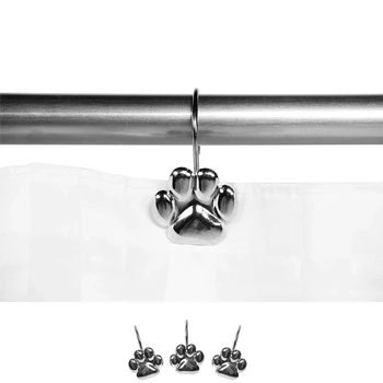 

12Pcs Set Cat Footprint Decorative Shower Curtain Hooks Rust Proof Rings Hangers Home Bathroom Decorative Polished Chrome for Ro