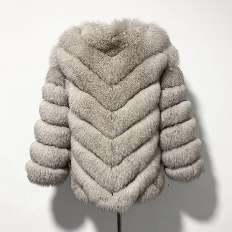 rf2053 Woman's Real Fox Fur Coat Winter Whole Leather Striped Pattern Natural Fur Jacket Warm Winter