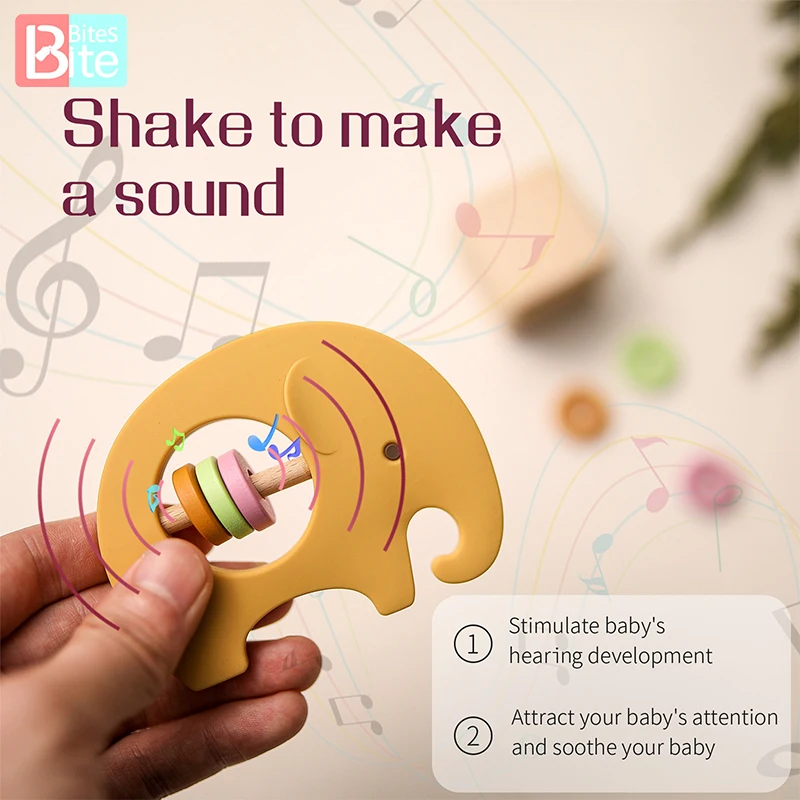 

Bite Bites1pc Baby Silicone Teether Rattle Toys Elephant Ring Food Grade Silicone Rodent For Newborn Mobile Stroller Toy Gifts