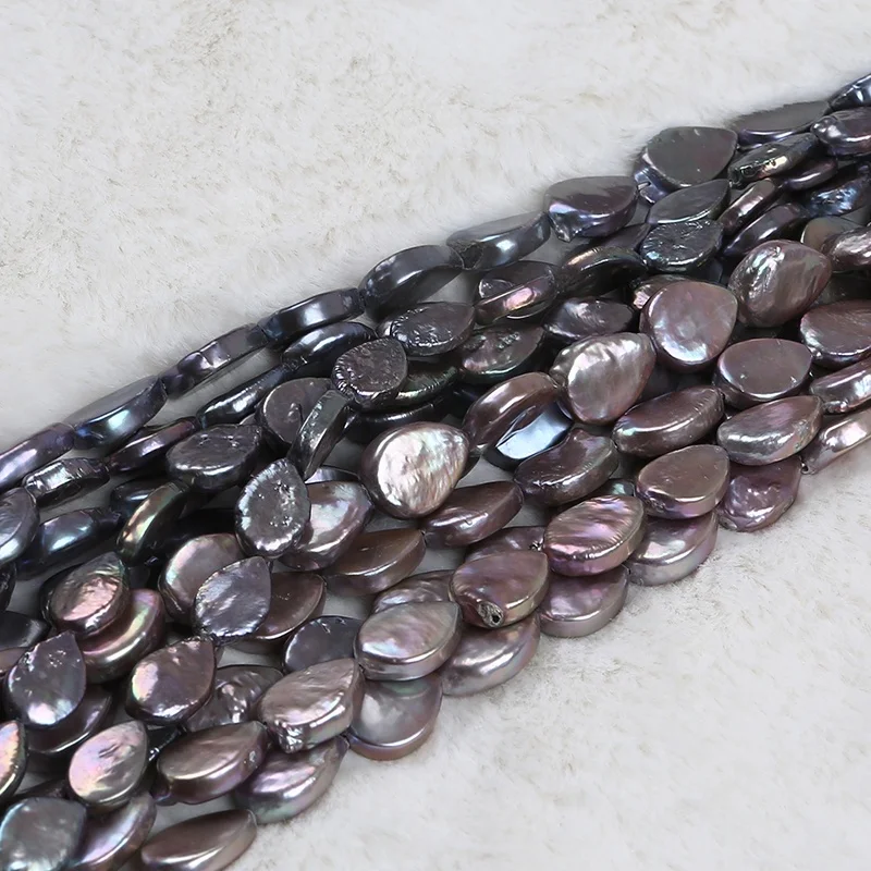11mm black drop coin shape loose freshwater pearl bead strand | Украшения и аксессуары