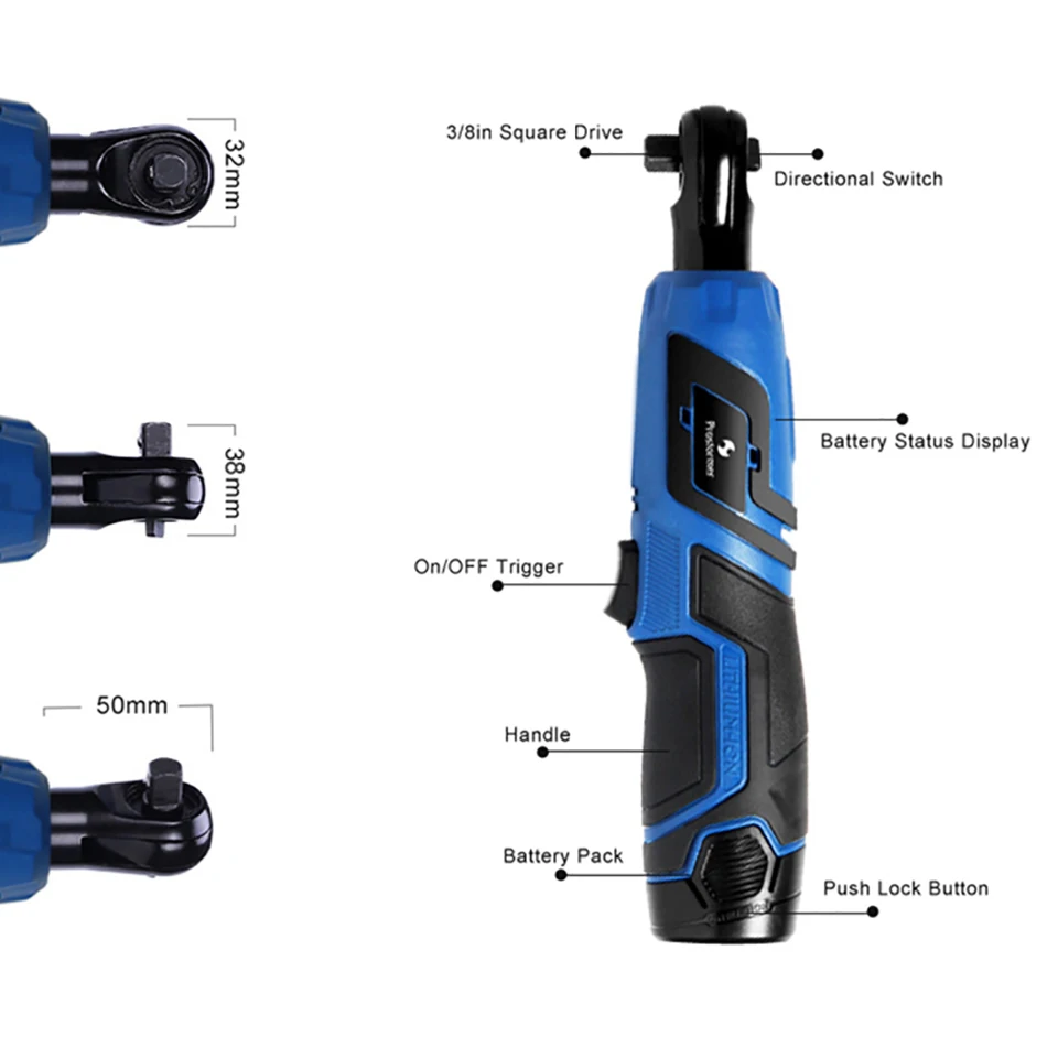 PROSTORMER 12 в ручной электрический ключ с трещоткой Профессиональный прямоугольный Электрический беспроводной ключ перезаряжаемый инструмент для ремонта питания
