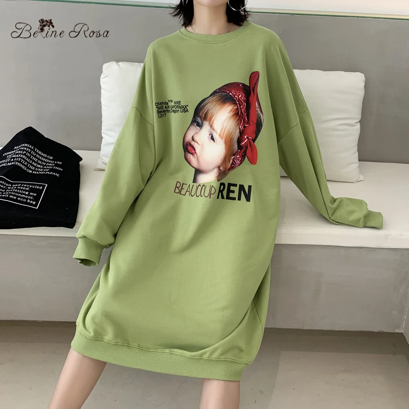  BelineRosa Women's Casual Style Baby Pattern Print Loose Hoodies Dresses Fashion Baby Print Long Sl