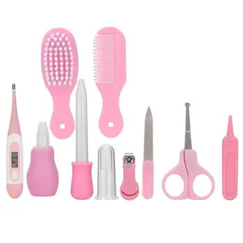 

[2021]Baby Infant Nail Clipper Scissors Hair Brush Comb Medicine Dispenser Thermometer Set (Pink)