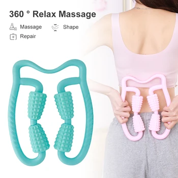 

U Shape 360° Trigger Point Massage Roller for Arm Leg Neck Waist Muscle Tissue for Fitness Gym Yoga Pilates Sports 4 Wheels