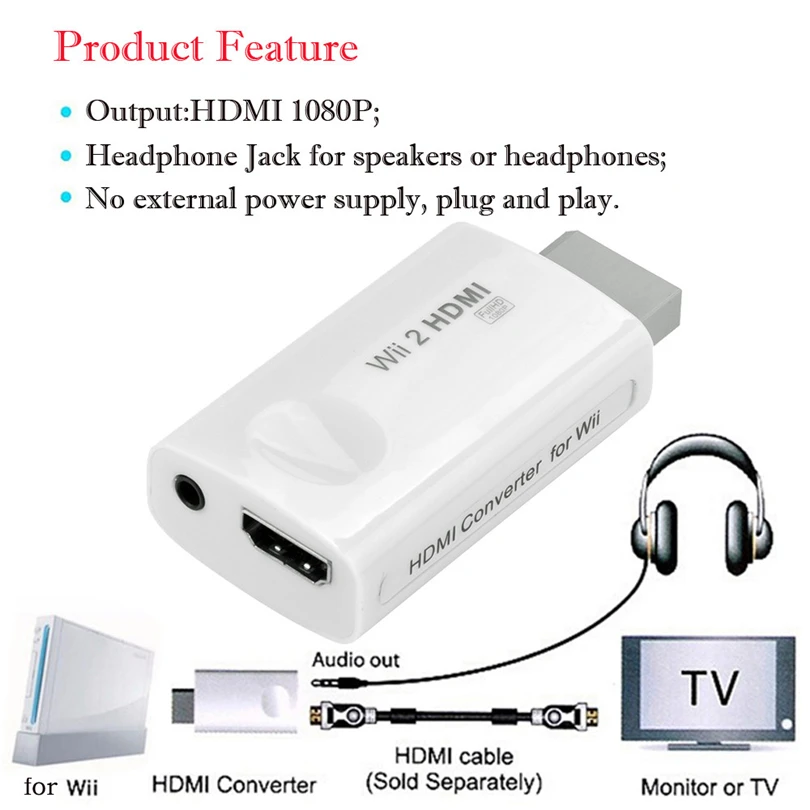  Full HD HDMI 1080P Dell'adattatore del Convertitore Con Audio Uscita di 3.5mm Per Wii 2 al Converti