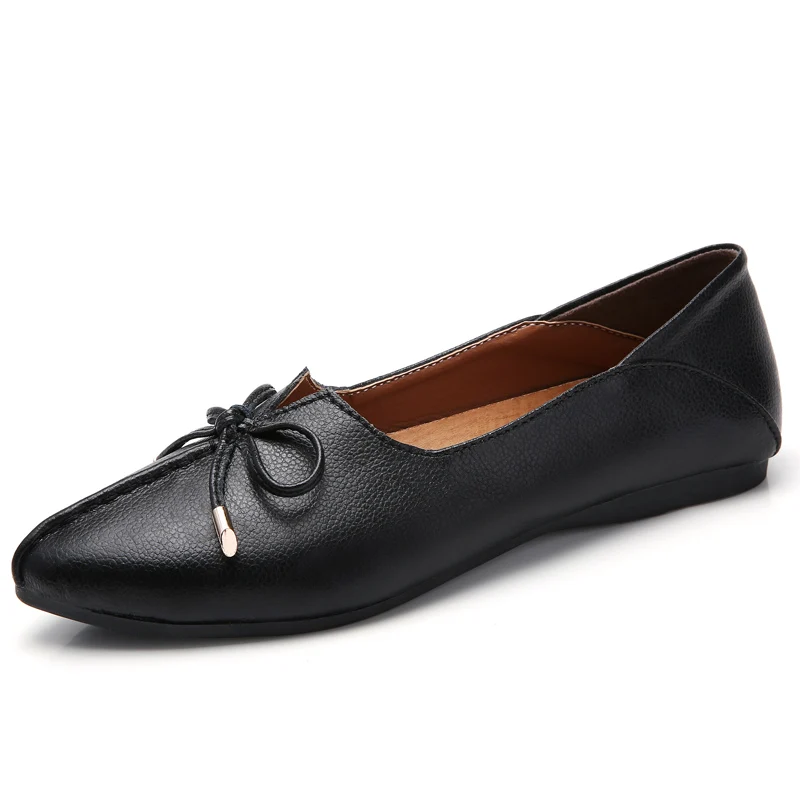 2019 Spring Women Ballet Flats Shoes Genuine Leather Loafers Slip-on Woman Black grandmother shoes |
