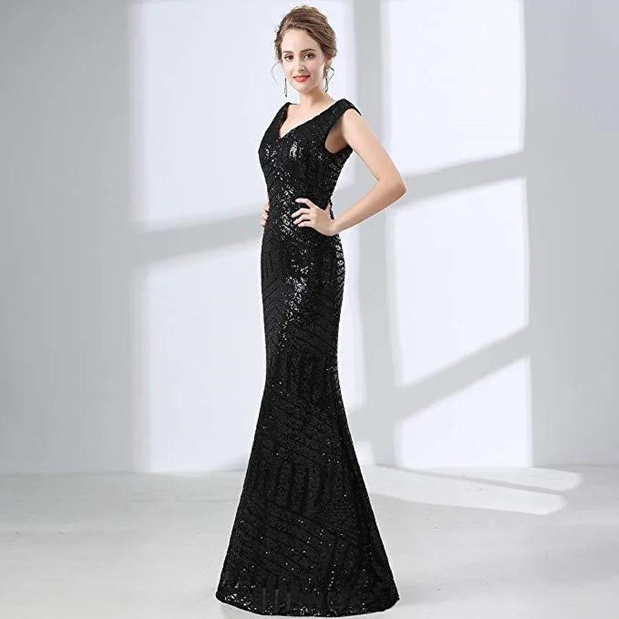 

2020 new mermaid deep V gown see-through banquet maxi full dress bodycon sexy sequin party dress women High-end custom Wedding