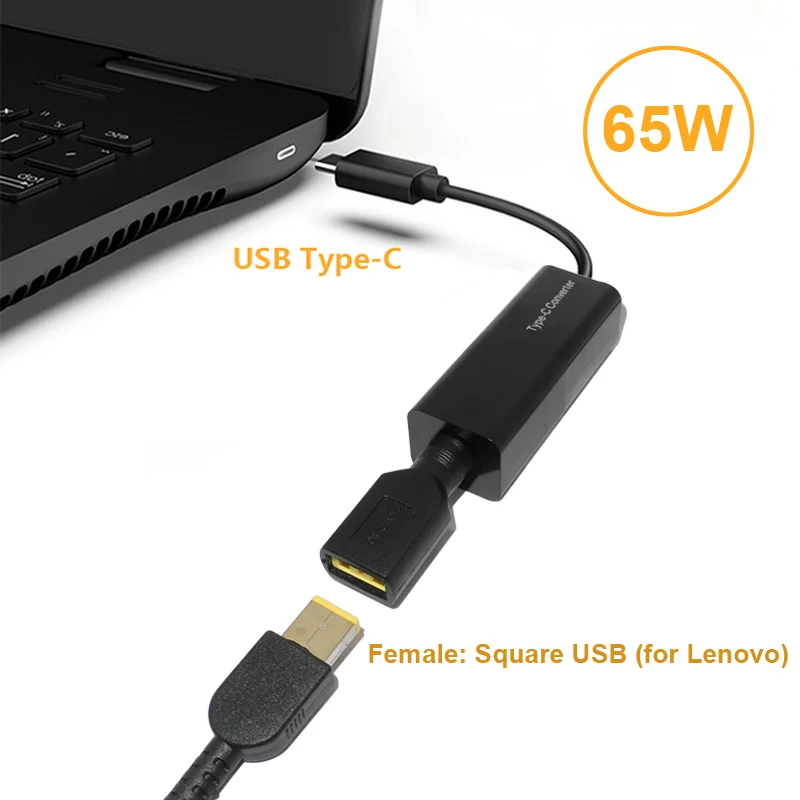  65W Dc USB Type C Power Adapter Converter Laptop Power Jack Connector Square Plug Female to USB C C