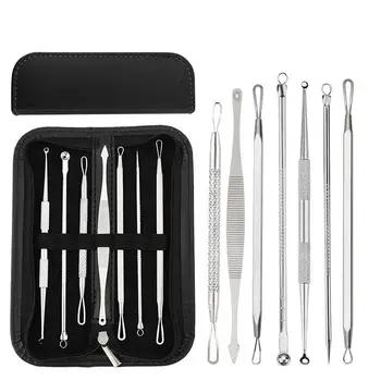 

7PCS/set Stainless Steel Comedone Acne Blackhead Remover Needles Extractor Pimple Blemish Skin Face Care Tools Clip Spoon Kit