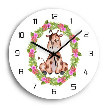 

12'' Silent Wood Digital Wall Clock Modern Design Cute Monkey Lion Nordic Decorative Wooden Clock for Children's Room Decor