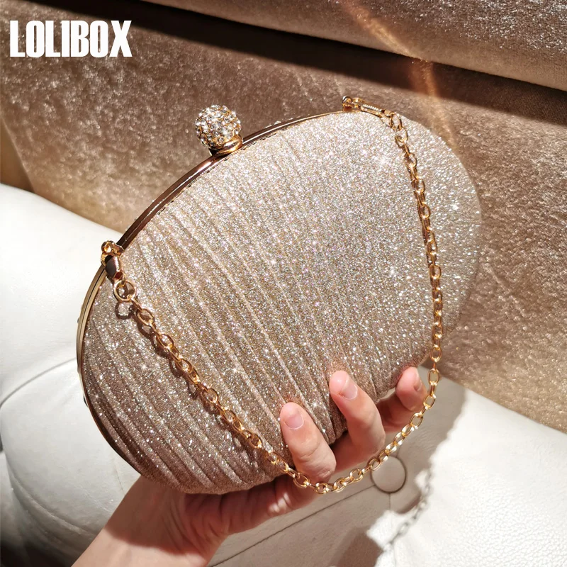 

LOLIBOX Women Clutches Always Bright Pink Fold Goose Egg Set Auger Day Clutches Small Hand Bag Aslant Evening Bag Will Dress Bag