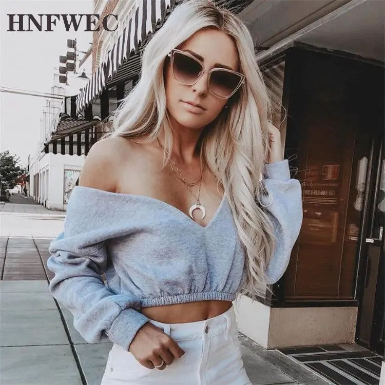 Толстовка с v-образным вырезом женские топы короткий свитшот длинным рукавом