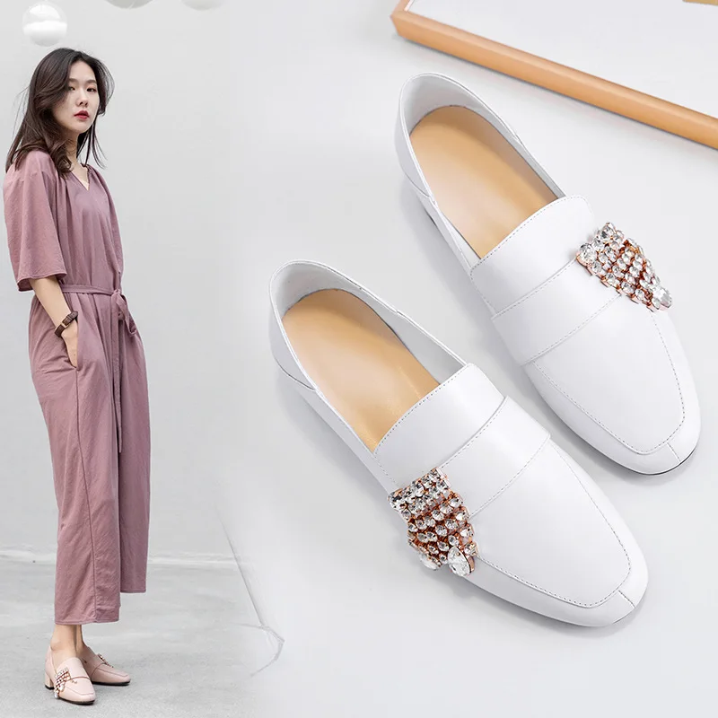 

Inside And Pure Leather Casual Versatile Shiny Man-made Diamond Double Purpose Stepping Shoes 2019 Spring And Autumn New Style G