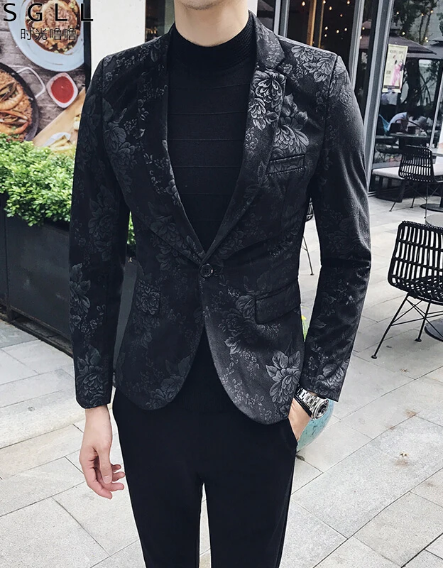 

Floral Stylish Blazers For Men Slim Fit Mens Blazer Pattern Printed Blaser Homens Mens Blazer Personality Jacket Black Blue 3xl