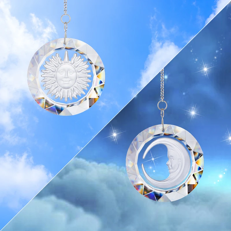 Sun Catcher Crystal Pendant Sun Catchers H&D Set 2,45mm Hanging Crystals Suncatcher Round Prisms Pendant Rainbow Maker for Home Window Car Decor Gifts