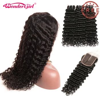 

Free Customized Deep Wave 4x4 Lace Closure Wig 300 Density By Brazilian Remy Human Hair Deep Wave Bundles With Closure