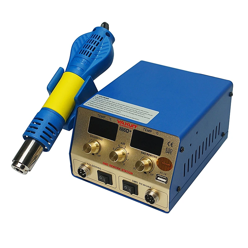 BGA Rework station YAXUN YX-886D+ 2 in 1 SMD hot air and soldering station temperature Momery Function  5V 1A USB Output