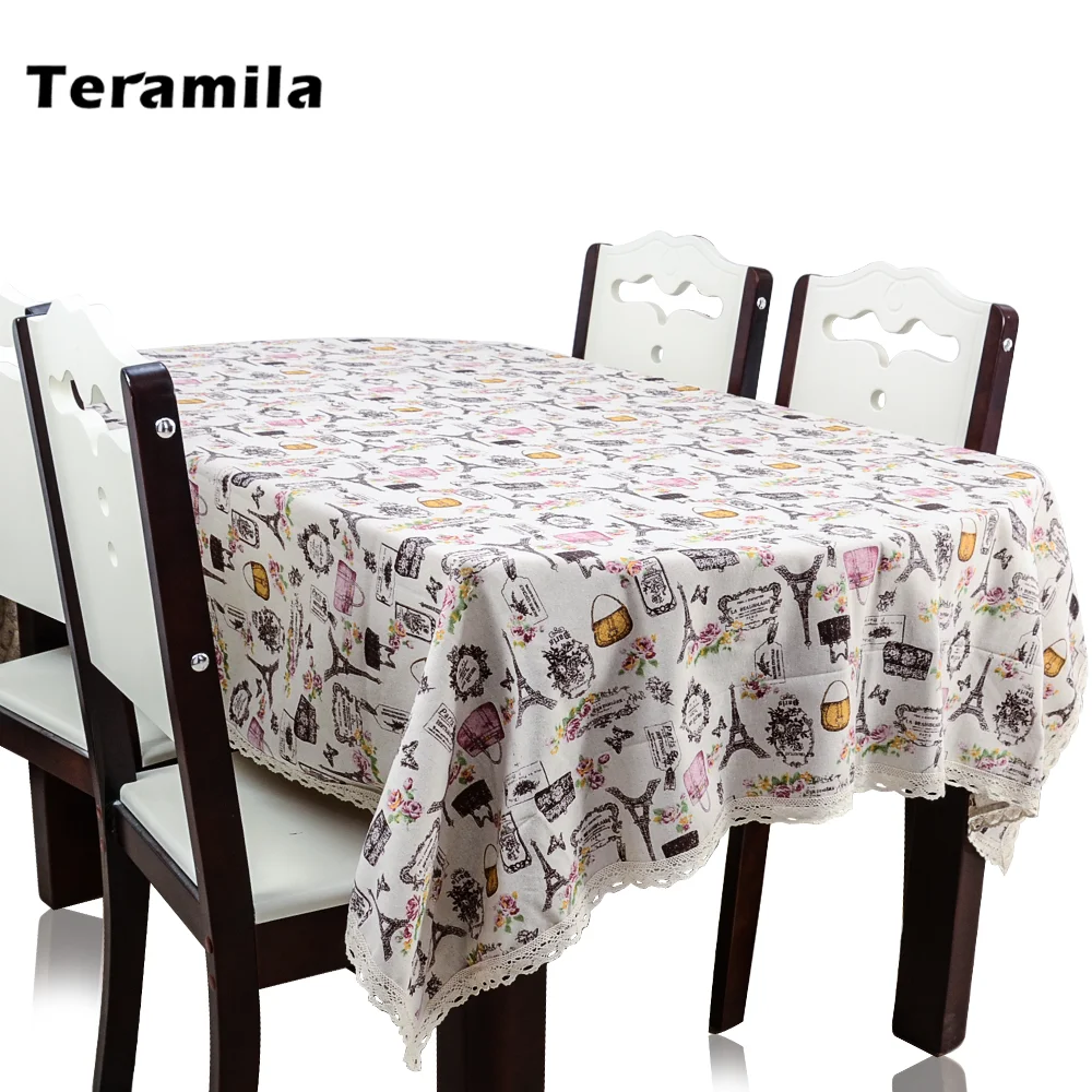 Teramila Tablecloth With Lace Dining Table Cloth Thick Linen For Wedding Kitchen Party Romantic Life Rectangular Cover Square