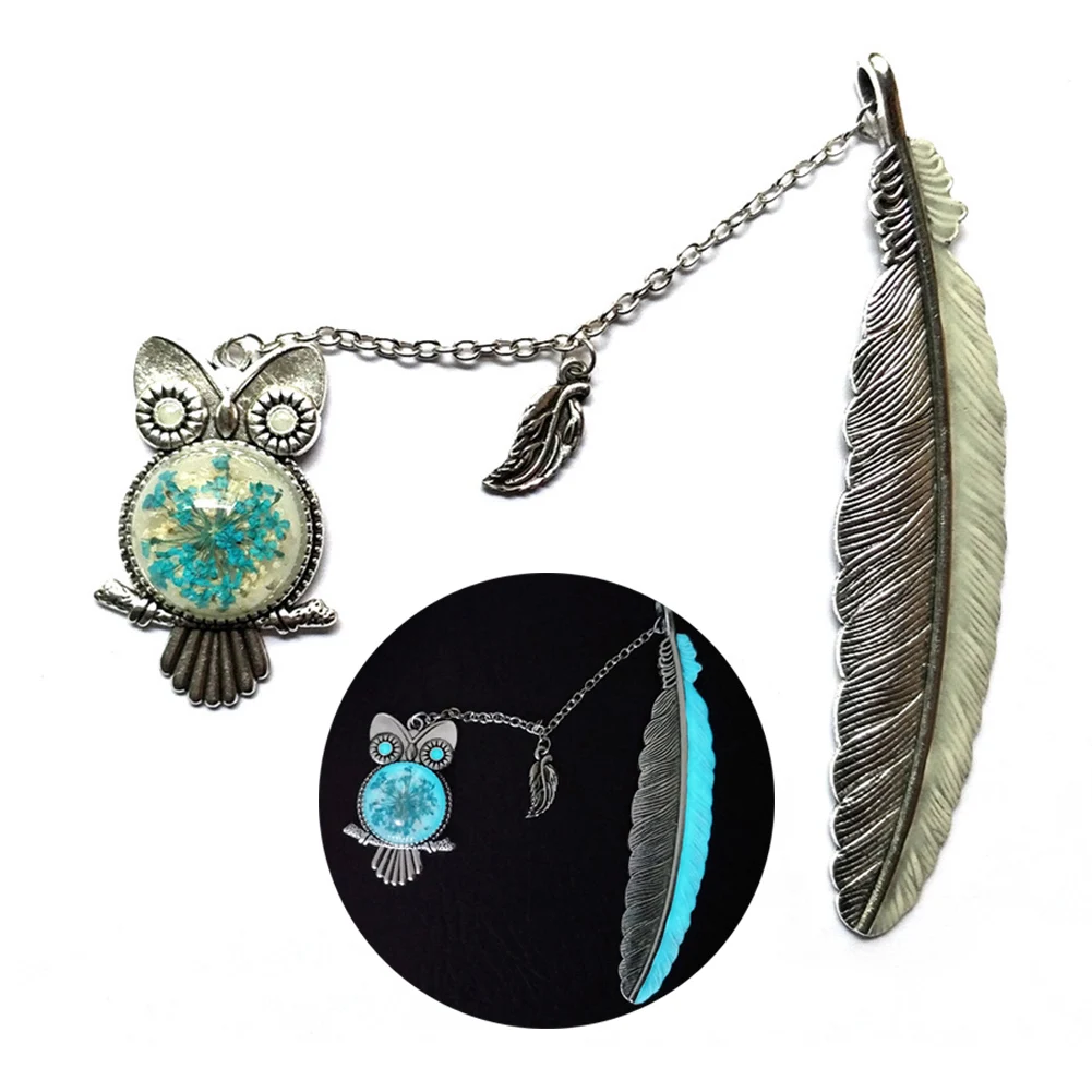 

Feather Owl Pendants Glow In The Dark Bookmarks Page Marker Bookmark Metal Book Accessories