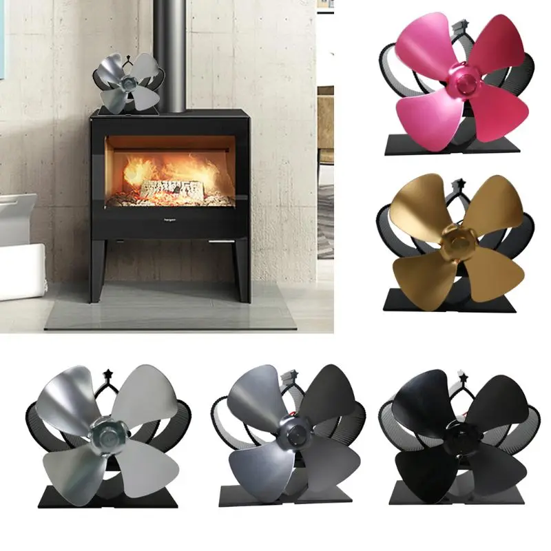 

4 Blade Fireplace Heat Powered Stove Fan Aluminum Efficiently Warm Room Wood Log Burner Eco Friendly Quiet Stove Fan