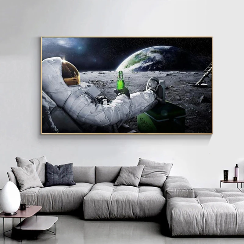 Современный пива космическое пространство земля астронавт на Луне картина маслом холсте художественные