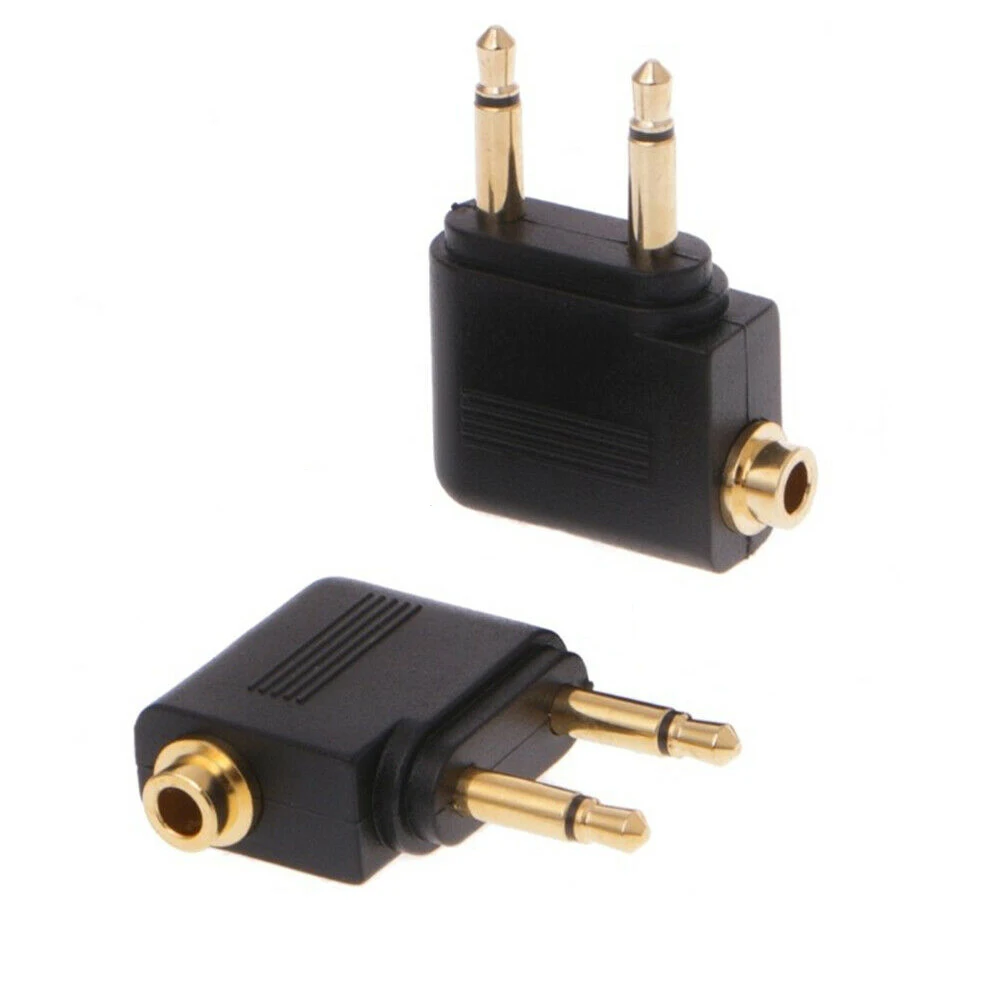 Gold Dual 3.5mm Male To 3.5mm Female Airplane Airline Headphone