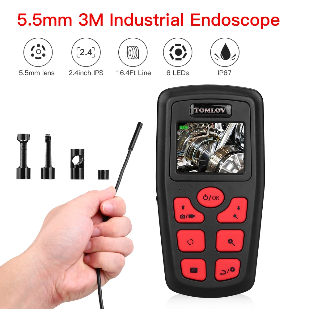 

5.5 mm Lens 3M Endoscope Camera 2.4 Inch IPS HD Inspection Camera Borescope LCD Monitor Endoscope Home Industrial Endoscope