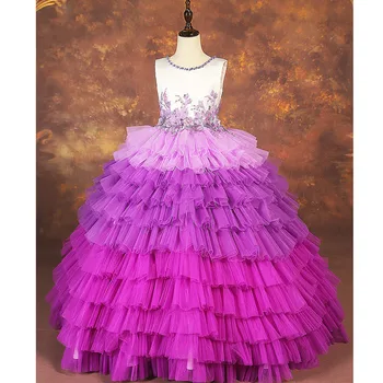 

New Flower Girl Dresses Beaded Applique Lace Appliques Tulle Ball Gown Communion Dress Pageant Gowns for Girls