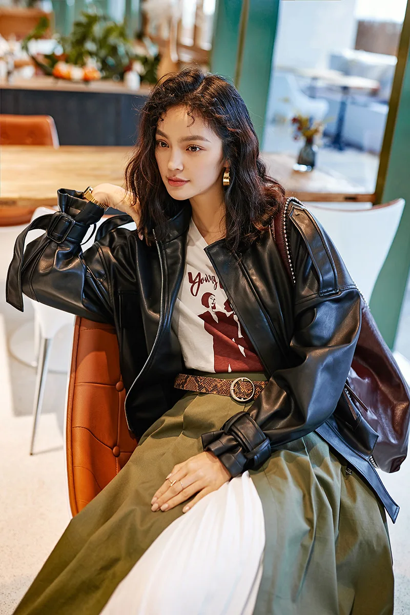 Autumn Winter Leather Jacket Women Black Short Pu Faux Leather Coat Irregular Hem Epaulet Outwear Jaqueta De Couro Feminina