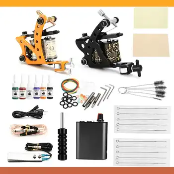 

Tattoo Kit 2 Tattoo Machines Gun 6Pcs Ink Power Supply Tattoo Grips Body Art Tools Complete Tattoo Set Accessories Supplies
