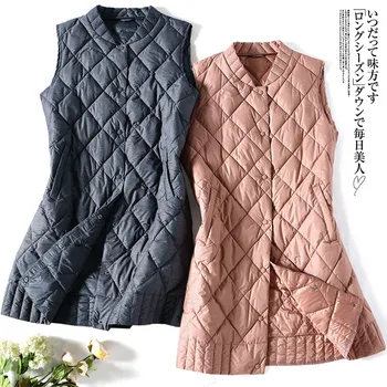 

2019 New Sleeveless Waistcoat Coat Autumn Winter Women Ultra Light White Duck Down Vest Parka Female Midi Long Down Jacket Tops Plus Size 3XL A1680